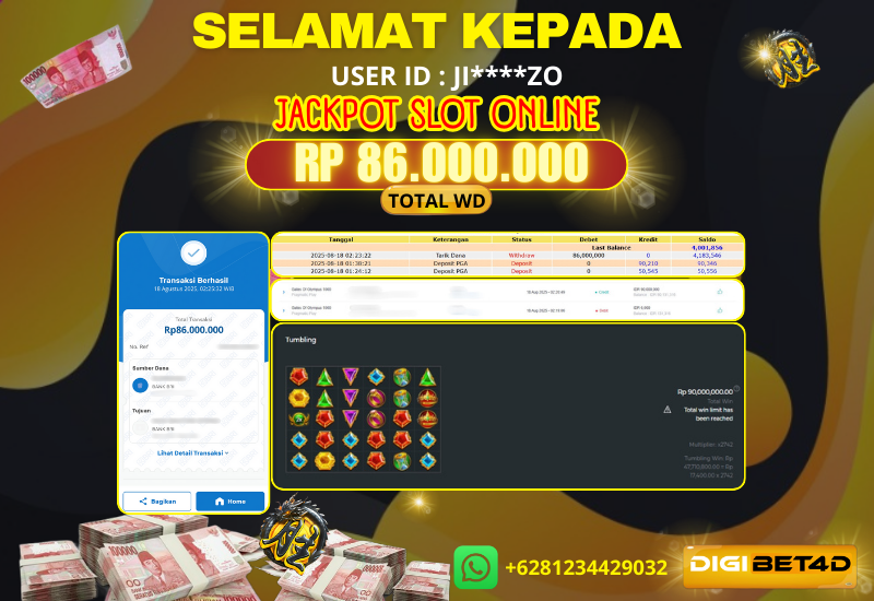JACKPOT KEMENANGAN SLOT ONLINE “GATES OF OLYMPUS 1000” 86JT