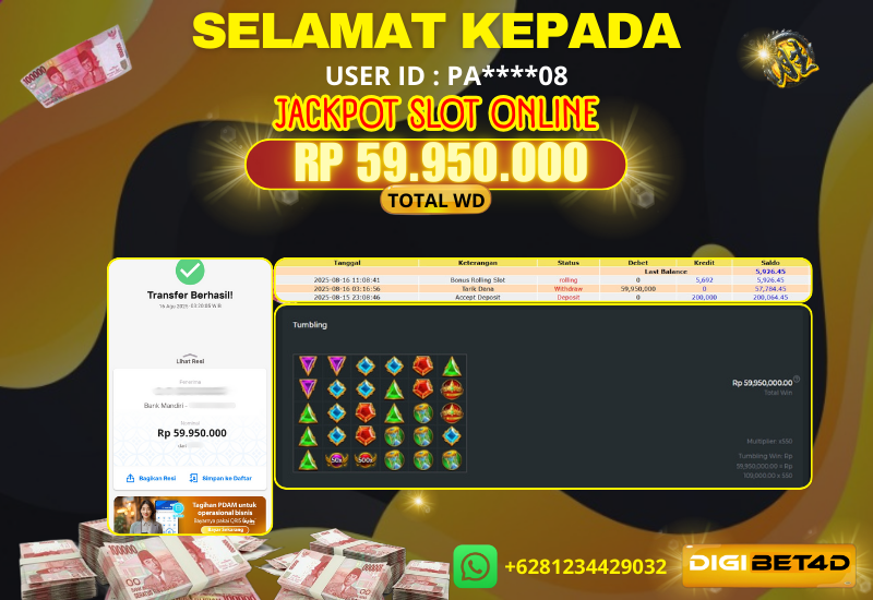 JACKPOT KEMENANGAN SLOT ONLINE “GATES OF OLYMPUS 1000” 59JTAN